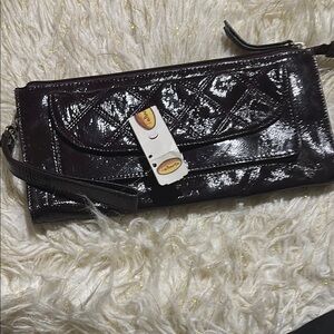 Talbots Black Patent Leather Clutch with Quilted Texture
